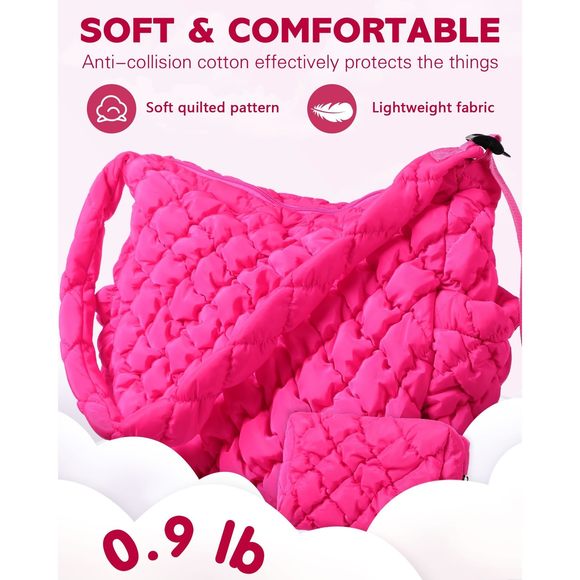 Quilted Puffer Tote Bag With Small Bag Large Quilted Crossbody :O - Picture 6 of 8